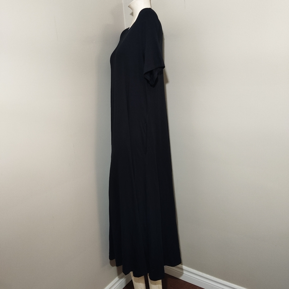 EILEEN FISHER Black Crew Neck Midi Dress XL NEW Soft Lyocell Stretch Jersey - Picture 3 of 9